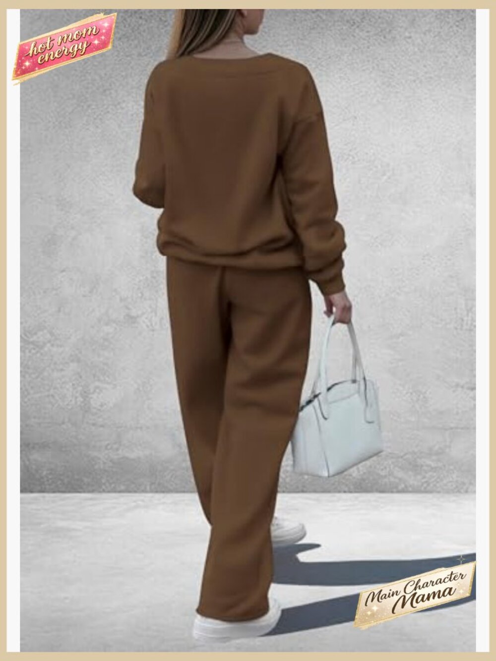 Oversized V-Neck Sweatsuit Set Loose Wide Leg Pants Knit Casual Lounge Wear - Picture 2 of 7